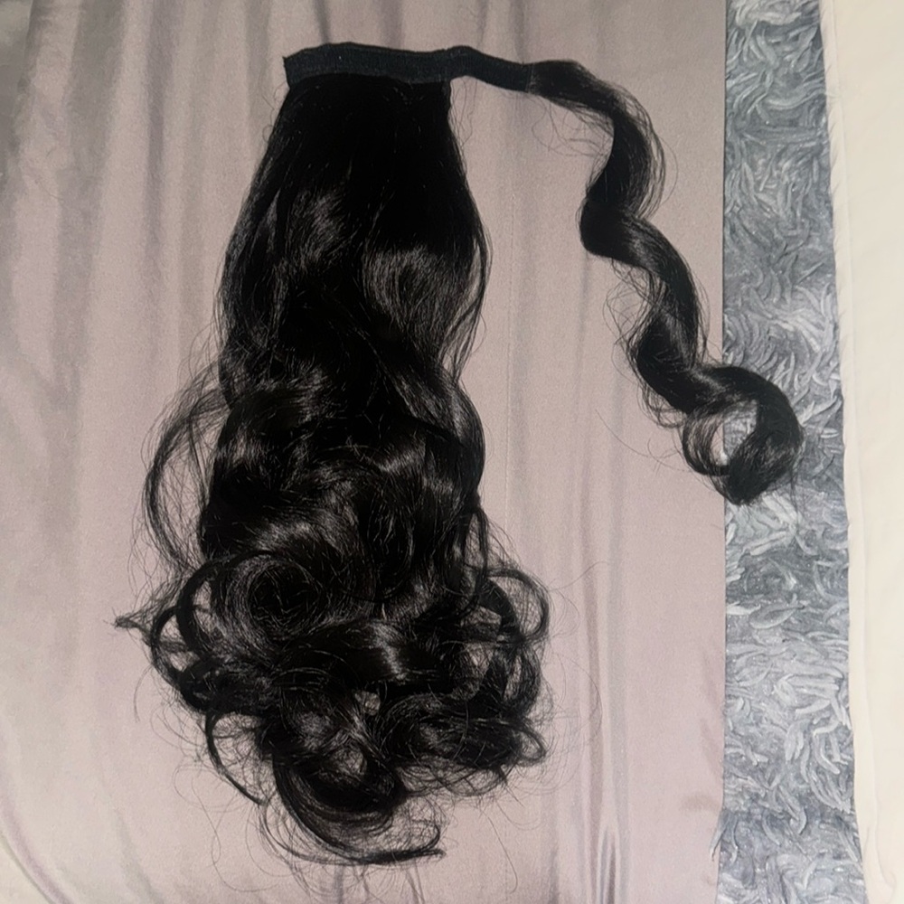 Faux hair pony tail long black curly wavy